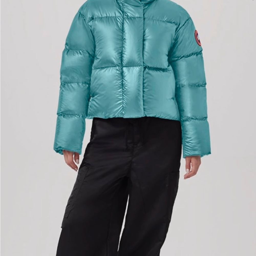 Canada Goode Cyprus cropped Women's Teal Puffer Jacket- NWT SIZE S